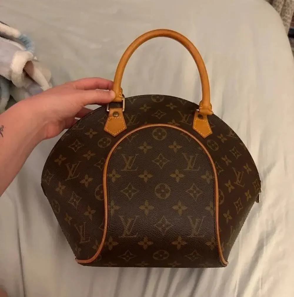 Louis Vuitton Monogram Coated Top Handle Satchel Brown Tan Zip Gold Hardware